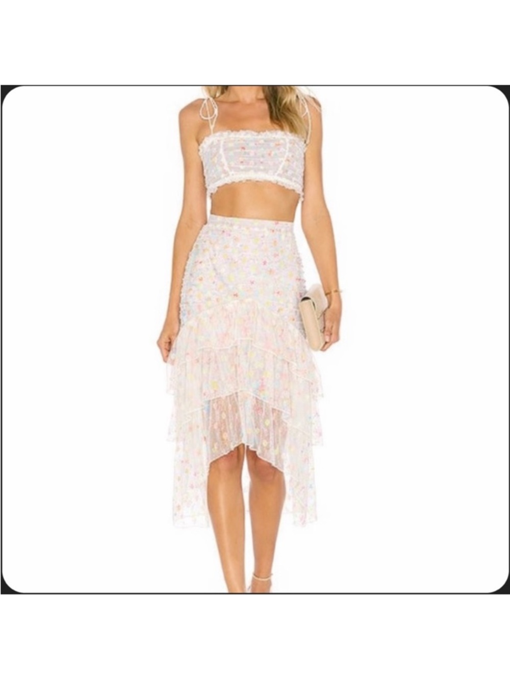 MAJORELLE White Floral Lace Tiered Skirt Set